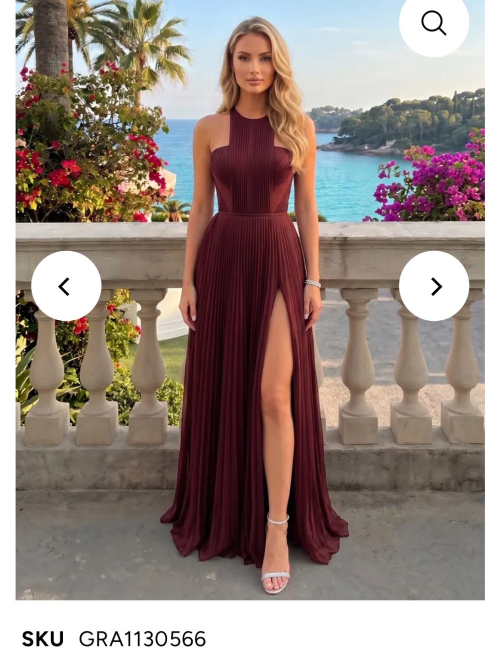 Sleeveless Burgundy Halter Prom Dress with High Slit